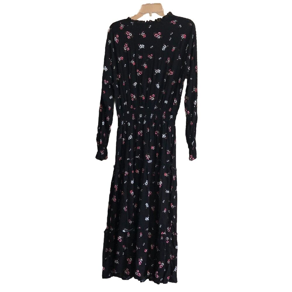 AMERICAN RAG Black Floral Smocked Peasant Dress Long Sleeve Size Medium - Picture 3 of 14